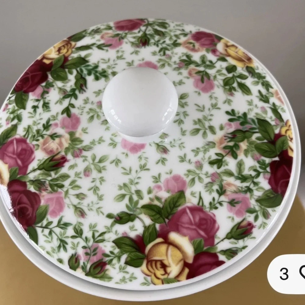Royal Albert Country Rose Cottagecore Cookie Jar - RARE